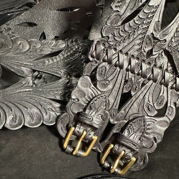 Ralph Lauren Collection * Spring 13 Black Western Tooled Leather Contour Belt - Picture 16 of 17